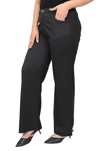 Image of Women's Wide Leg 4-Way Stretch Stripped Business Casual Pants Flexi Waist Wrinkle Resistant