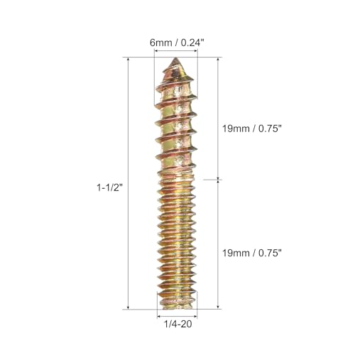 Image of uxcell 1 /4-20x1-1 /2 Hanger Bolts, 16pcs Double Ended Screws Wood Dowel Screws for Furniture