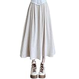 Volen ニットスカート レディース 秋冬 プリーツスカート ハイウエスト ポケット付き ロングスカート 無地 体型カバー ゆったり おしゃれ(YJP0032BE-M)