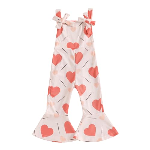 Toddler Girls My Frist Valentine's Day Overalls Cute Heart Printed Sleeveless Flare Pants Romper Baby Girl Outfits (Red Heart, 6-12 Months)