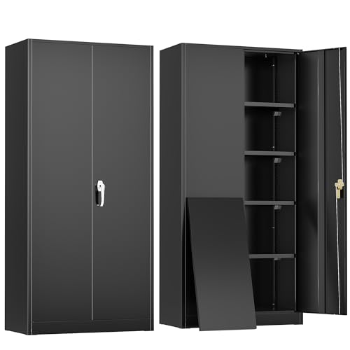 Greenvelly 72' H Metal Storage Cabinet, 36' W x 18' D Black Metal Cabinet with 2 Doors and 4...