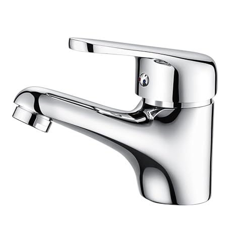 Auralum Wasserhahn Bad Klein, Waschtischarmatur ohne Ablaufgarnitur, Chrom Einhandmischer Waschbecken Armatur Badarmaturen Mischbatterie Waschtischmischer für Badezimmer,Gäste WC