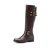 DREAM PAIRS Women's Knee High Riding Pirate Boots, Comfortable Low Chunky Heel Flat Motorcycle Buckle Boots for Women,Size 7.5,Brown,SDKB2413W
