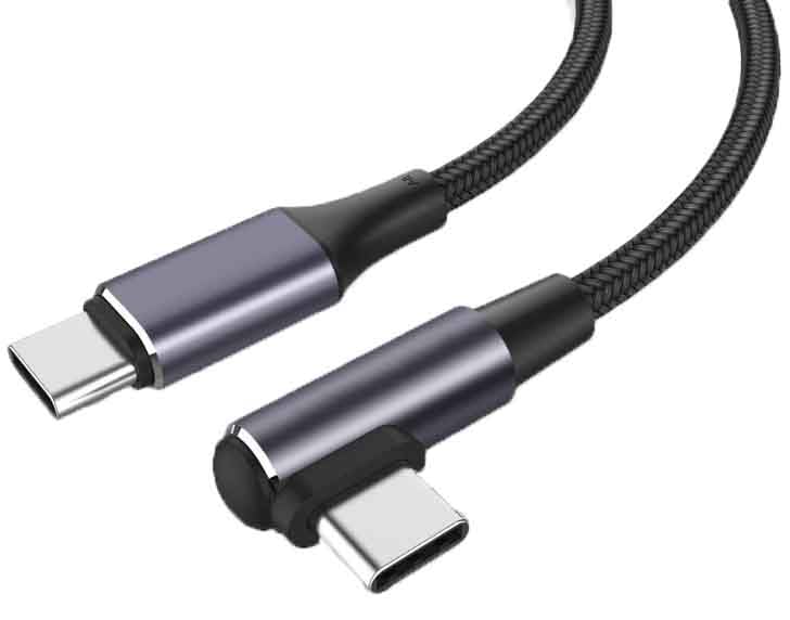 USB C - USB Cケーブル直角、直角90度C型PD急速充電ケーブル60 W USB 2.0ナイロン編み、対応サムスンGalaxy S 22 S 21 S 20 S 10、MacBook、Pixel、その他のtypeCプラグに適している 2M