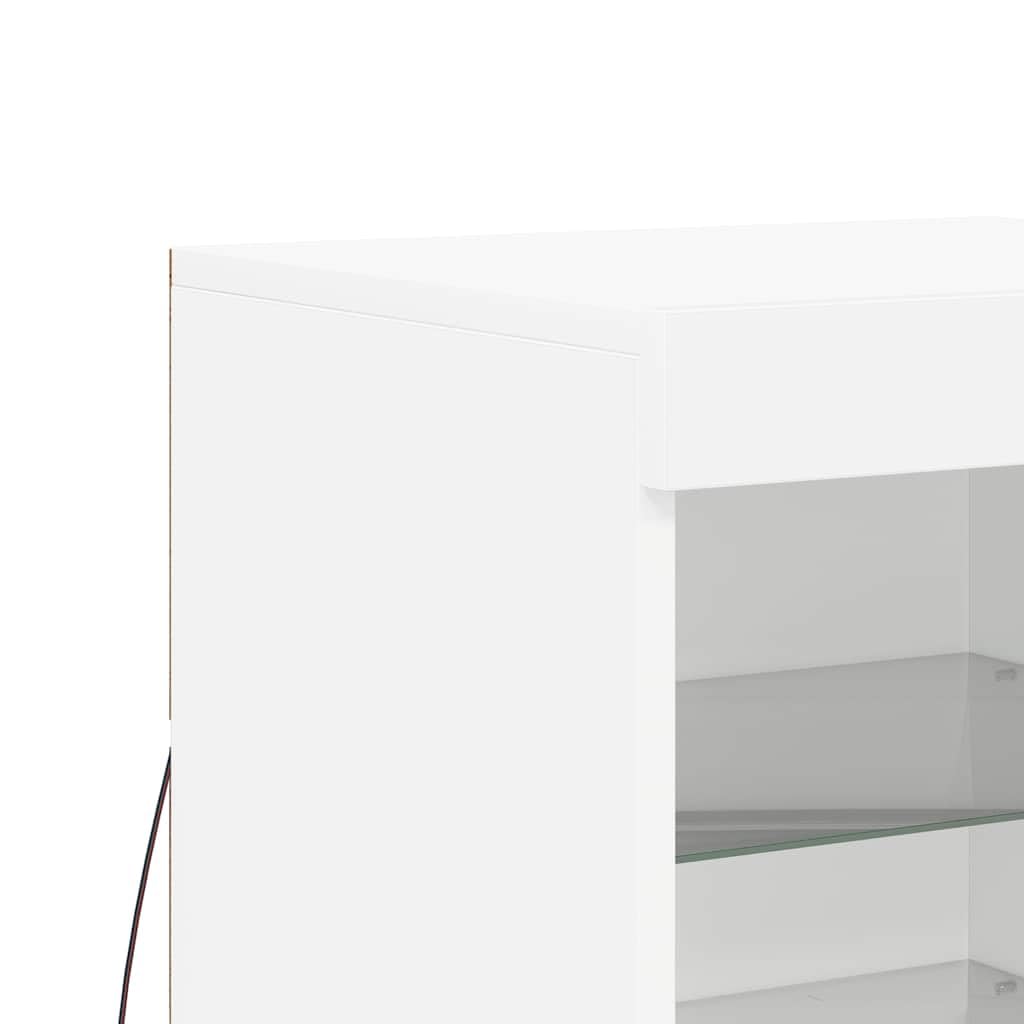 vidaXL Buffet avec Lumières LED, Armoire Latérale de Rangement, Organisateur de Salon Salle de Séjour Maison Intérieur, Moderne, Blanc