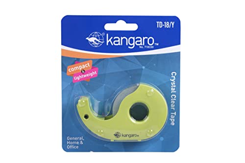 Kangaro Desk Essentials TD-18Y - Dispensador de cinta transparente | Compacto y ligero | Cuchillas de acero inoxidable | Cinta incluida | Paquete de 4 | El color puede variar