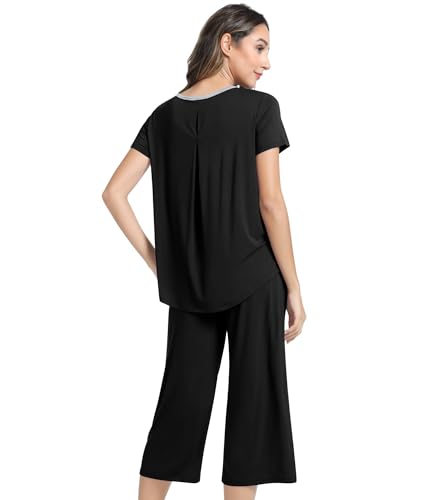Image of NACHILA Bamboo Viscose Women's Pajamas Sets Short Sleeve Sleepwear and Capri Pants