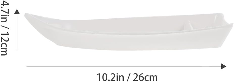 UPKOCH White Melamine Sushi Plate Boat Shaped Serving Tray with Built-in Sauce Divider for Sashimi Appetizer Chip and Dip