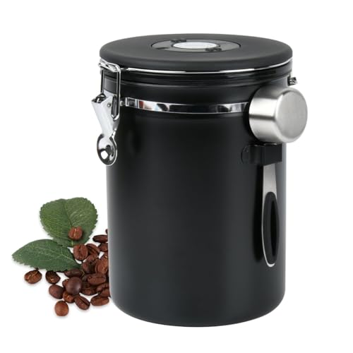 BOPEUY 2,8 L Kaffeedose Luftdicht 1kg Bohnen, Vakuum Kaffeedose mit EdelstahllöFfel Und Zeiterfassungsaufbewahrung, Kaffeebohnen Aufbewahrung für Tee Nüsse Kakao und Frisch Bleiben