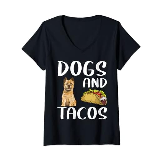 Womens Dogs And Tacos Cairn Terrier Mexican Food Lovers V-Neck T-Shirt