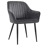 SONGMICS Esszimmerstuhl, Sessel, gepolsterter Sitz, mit Armlehnen, Sitzbreite 49 cm, Metallbeine, Bezug aus Samt, Belastung 110 kg, für Wohnzimmer, Schlafzimmer, Grau LDC087G01