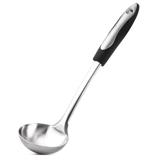 Zulay (12 inch) Stainless Steel Soup Ladle - Durable Rust Proof Soup Ladle With Ergonomic Handle - Soup Serving Spoon Ladles For Cooking, Gravy, Sauces, and More