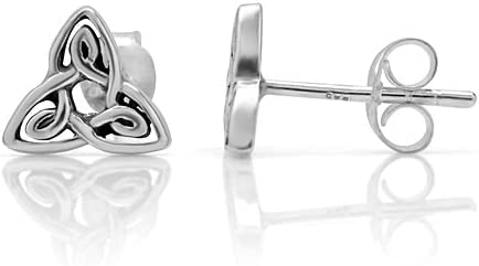 PRANSHUL CREATION 925 Oxidized Sterling Silver Triangle Celtic Knot 10 mm Post Stud Earrings, free, Sterling Silver, No Gemstone