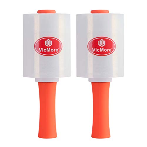 2 Pack VICMORE (R) Industrial Strength Heavy Duty 80 Gauge Mini Stretch Wrap Film with Rolling Handle 5-Inch by 1000-Feet Shrink Wrap for Moving Supplies Clear Cling Self-Adhering Plastic Wrap Film