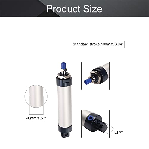Othmro 1Pcs Air Cylinder Mal40 X 100 (40Mm/1.57" Bore 100Mm/3.94" Stroke Double Action Air Cylinder, 1/4Pt Single Rod Double Acting Aluminium Alloy Penumatic Quick Fitting Mini Air Cylinder #TOP1