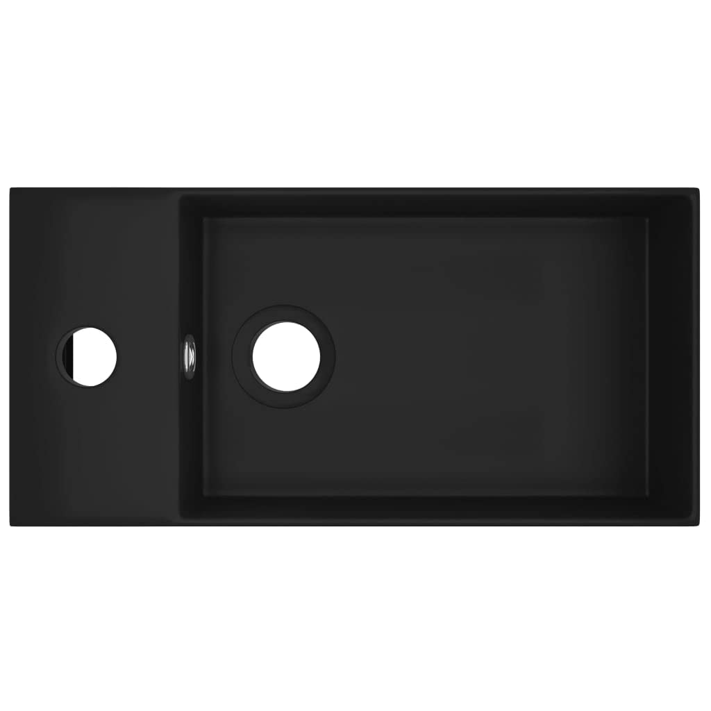 vidaXL Lavabo de Baño Antidesbordamiento de Manos Fregadero Tocador Piedra Recipiente Vasija Aseo Indoro Cocina Garaje Cerámica Negro Mate