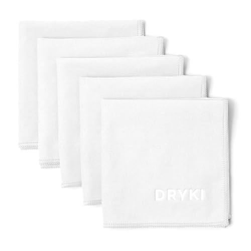 Image of DRYKI Pocket-Sized Sweat Towels - The Original Sweat Absorbing Handkerchiefs - Quick-Dry Microfiber Sweat Rags for Face, Hands, & Body - Men & Women - Gym, Sports, and Work (White: 5 Pack)