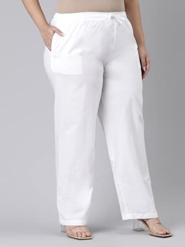 Image of GO COLORS Women Blue Stripe Cotton Wide Pants