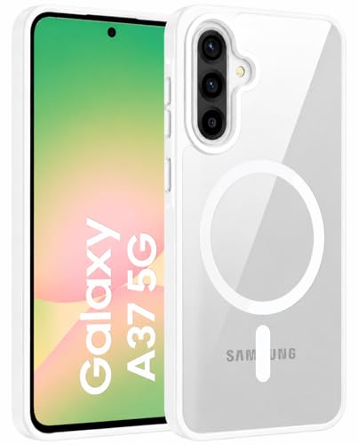 Image of DIZORO Compatible Samsung Galaxy A37 5g Case,Compatible with MagSafe, Non Yellow Military-Grade Drop Protection & Hard PC Back Cover Slim Transparent Anti-Scratch Shockproof Phone Case - White
