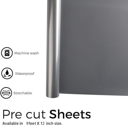 Image of FUNKAKA Heat Transfer Vinyl Reflective Dark Gray HTV Roll, 12 inch x 50ft Reflective Iron on Vinyl for All Cutter Machine, Reflective HTV Vinyl for T-Shirts Easy to Cut & Weed for Heat Vinyl DIY Design