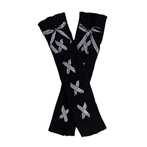 Image of Lolita Knit Leg Warmers Ribbon Bow Knot Japanese Cable Knit Footless Boot Socks Kawaii Leg Sleeves
