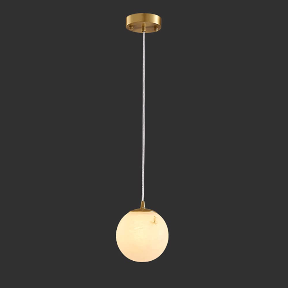 PACUM Mini Globe Pendant Light, Brass Hanging Lamp with Spherical Marble Lampshade, G9 Lighting Fixture, Bedside Chandelier, Natural Stone Suspension Lamps, Modern Minimalist Drop Lights Warm as ever