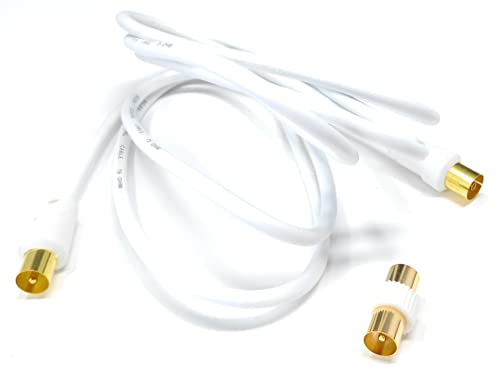 DRUT 2m TV Male to Female Extension Coax Cable, Supplied With a Male to Male Coupler Adapter, Gold Connectors 6.5ft White - Image 2