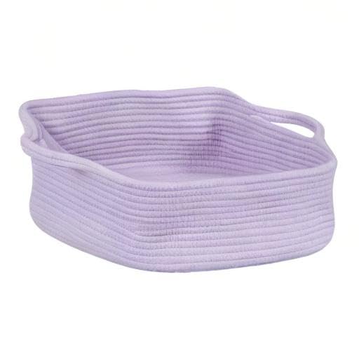 Woven Cotton Rope Storage Basket with Handles for Organizing Shelves Closet Small Cat Dog Pet Toy Baskets Box Bin Decorative Rectangle Baby Nursery basket Gift basket Empty(light purple) - Image 8