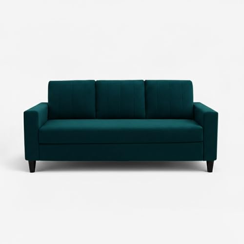 Image of Hendrick Plush Velvet 3 Seater + 2 Seater Sofa Set | Silken Velvet Suede Upholstery | Designer Sofa Set for Living Room & Office Spaces (Green Teal)