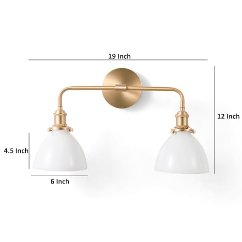 Image of Gold Bathroom Vanity Light, Farmhouse Vintage Vanity Fixture with 2 Light Milk Glass, Brushed Gold Bathroom Light Fixtures (Bulb Included)