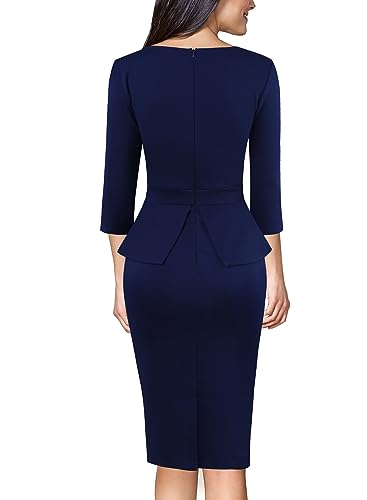 Image of VFSHOW Womens Wear to Work Front Zipper V Neck Peplum Business Office Church Flattering Pencil Sheath Dress