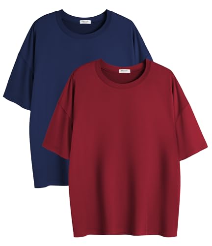 Image of Ekouaer 2 Pack Womens Tops Short Sleeve Oversized T Shirts Summer Spring Tops 2025 Basic Casual Tee Top S-XXL