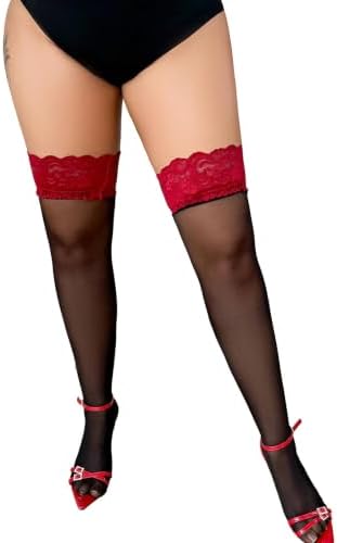 Eagerlove Plus Size Thigh High Strumpfhosen Damen Spitze Silikon Halten Auf Glänzend Durchsichtig