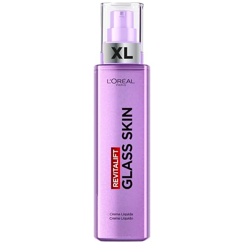 L'Oréal Paris - Soin Éclat Lissant Visage – Crème Liquide Hydratation glass skin - À l'Acide Hyaluronique & Vitamines B5 et Cg + B3 - Tous Types de Peau - Revitalift Filler Glass Skin - 70 ml