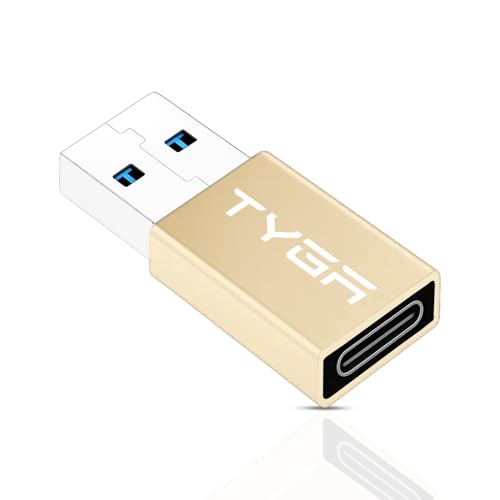 TYGA USB C Female to USB A Male Adapter - 3.0/3.1 Connector - Fast Charging, Converter with High-Speed 5Gbps - Compatible with IOS, Android devices – Data Sync, Transfer, Plug & Play - 1 Gold