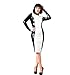 KSDEQM Vestito Aderente in Lattice con Collo Alto da Donna, Manica Lunga, Lunghezza al Ginocchio, Bianco e Blu, Taglia 3XL immagine