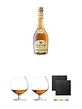  Chantrè deutscher Weinbrand 0,7 Liter + Cognacglas/Schwenker Stölzle 1 Stück - 103/18 + Cognacglas/Schwenker Stölzle 1 Stück - 103/18 + Schiefer Glasuntersetzer eckig ca. 9,5 cm Ø 2 Stück