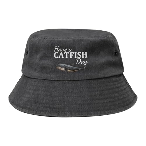 Qauirfe Have A Catfish Day Fashion Cowboy Denim Fisherman Hat Outdoor Fishing Cap Sun