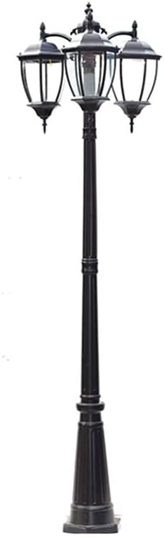 Outdoor Street Light, Waterproof, Aluminium, Three Heads, Classic Design, Black, for Fences, Walkways, Height 230 cm, Height 230 cm