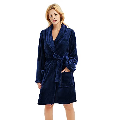 Image of U2SKIIN Women Fleece Robe, Short Cozy Plush Robes for Womens Soft Shawl Collar Warm Spa Bathrobe