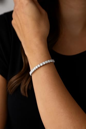 Image of 925 Sterling Silver Tennis Bracelet for Women & Girls | 18K Gold Plated Jewelry | Engagement, Wedding, Anniversary, Birthday, Diwali, Karwa Chauth & Festival Gift | Everyday & Office Wear Jewelry for Wife, Sister, Female