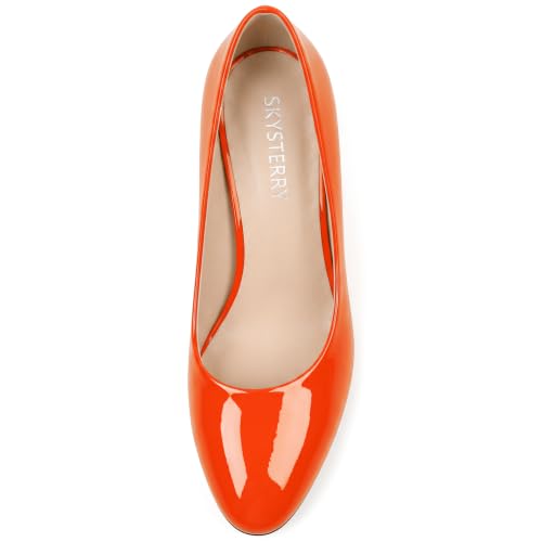 Image of SKYSTERRY Women's Low Heel Dress Pumps Shoes 2 Inch | Low Chunky Block Heel Pumps, Closed Round Toe Heels, Patent Leather Office Work Wedding Pumps Shoes