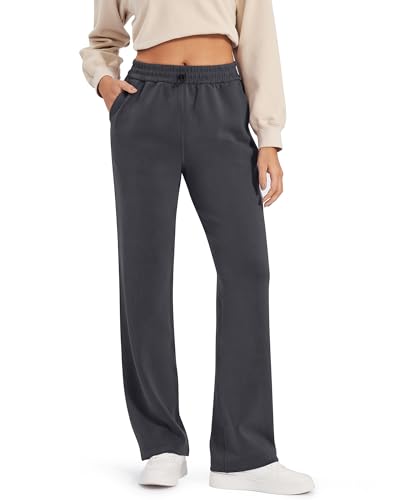 G4Free Womens Wide Leg Sweatpants High Waist Yoga Pants Drawcord Workout Pants Loose Casual Pants Athletic with Pockets (Dark Grey,M,Petite)