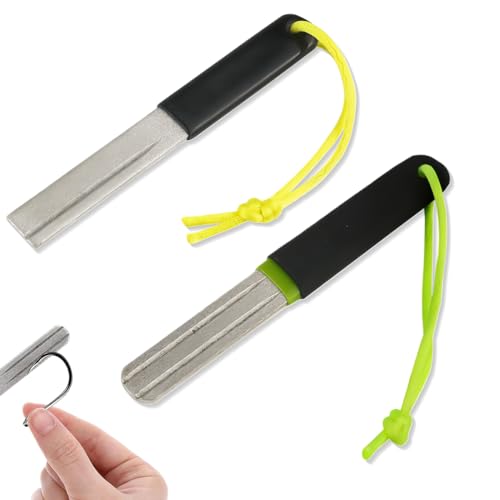 CATOR 2 affilatrici ami da pesca per ami da pesca a doppia faccia con lima diamantata per affilare ami da pesca con manico a grana fine e media, strumento portatile per la macinazione per la pesca