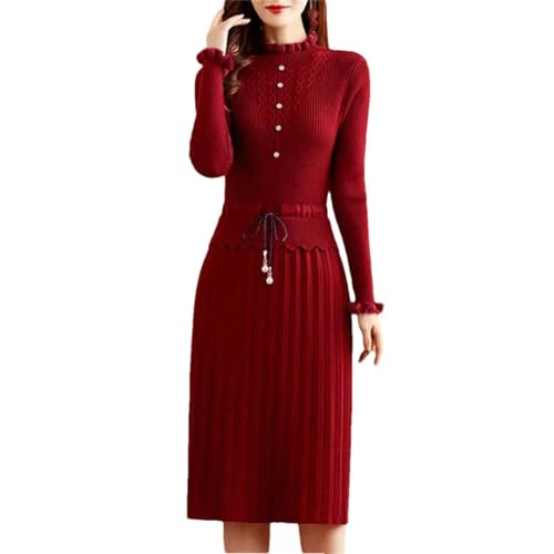 Pieces Pleated Knitted Dress Women Vintage Bottoming Sweater Dres...