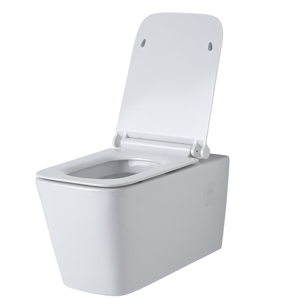 Milano Elswick White Wall Hung Square Toilet Tall Frame Cistern - White Rectangular Plate