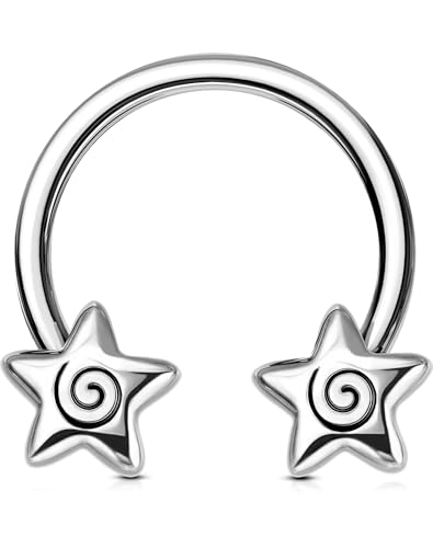 OUFER Star Septum Ring 16g 316L Surgical Steel Daith Earring Silver Gothic Septum Jewelry Tragus Helix Piercing Jewelry for Women 8 mm