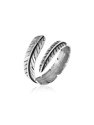 925 Sterling Silver Adjustable Feather Ring For Women; Open Ended Spiral Ring; Dainty Feather Sizable Ring Jewelry For Women Wrap and Fit to Every Finger, Handmade Jewelry Ring for Women