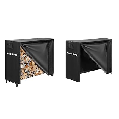 VIVOHOME 4ft Heavy Duty Indoor Outdoor Firewood Storage Log Rack with Cover Combo Set Black and 4ft Outdoor Firewood Storage Cover with Zipper and Hook Loop Tape (Log Rack not Included)