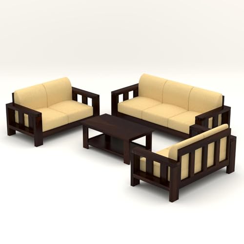 Image of NATRAJ ART & CRAFT Sheesham Wood 7 Seater Sofa Set for Living Room Wooden 3+2+2 Sofa Set for Living Room Furniture (Walnut Finish)